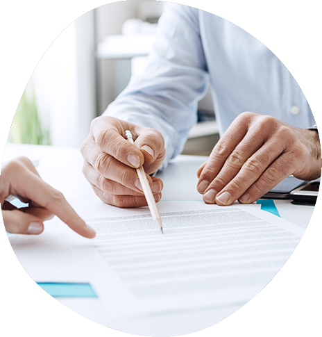 Two people looking at insurance form on a tablet